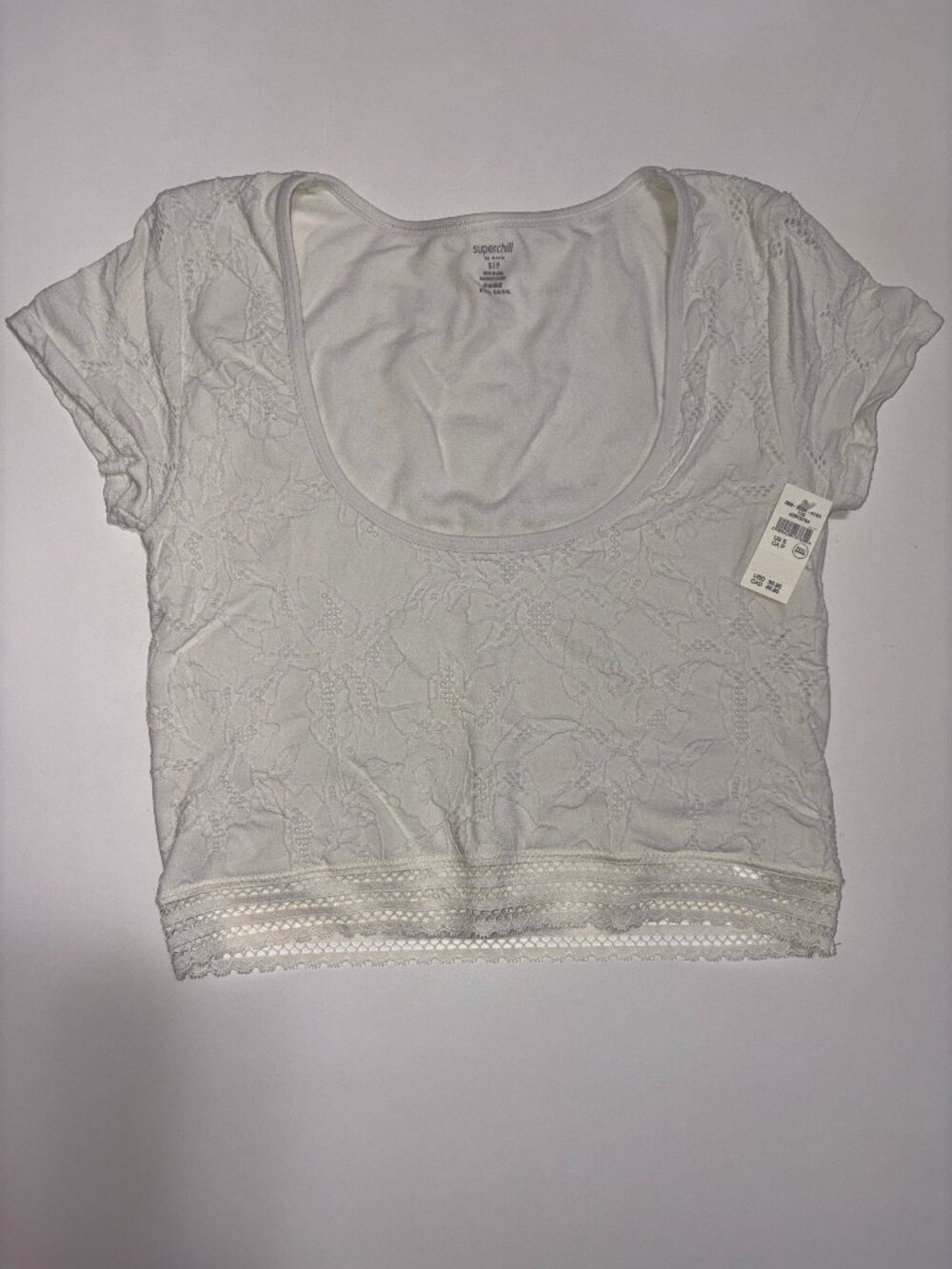 NWT Aerie Superchill White Lace Scoop Neck Crop Top S